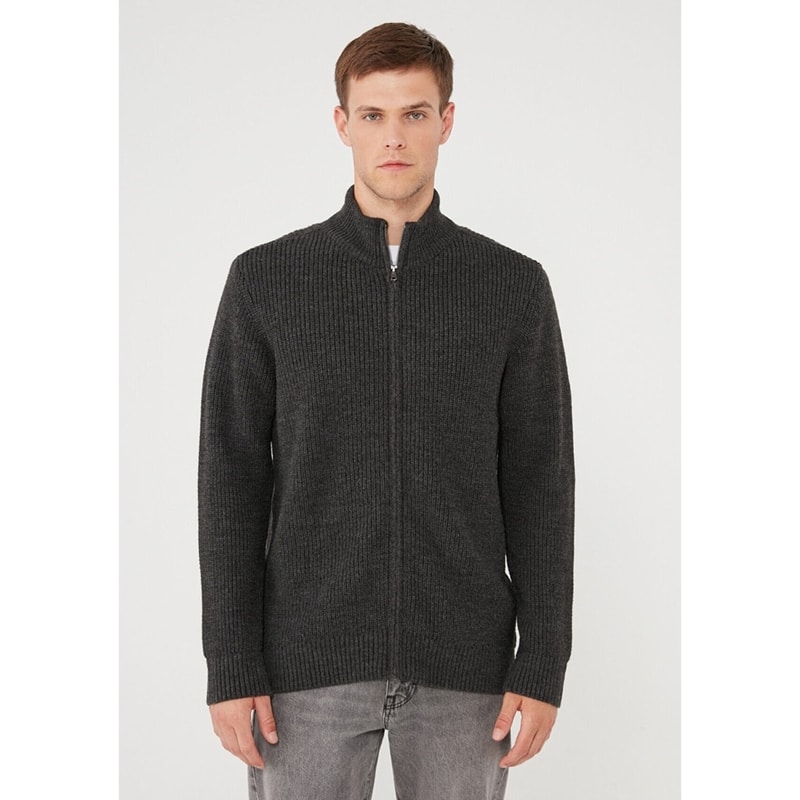 Mavi Fermuarlı Gri Erkek Hırka (070799-35059) Mavi Fermuarlı Gri Erkek Hırka (070799-35059)