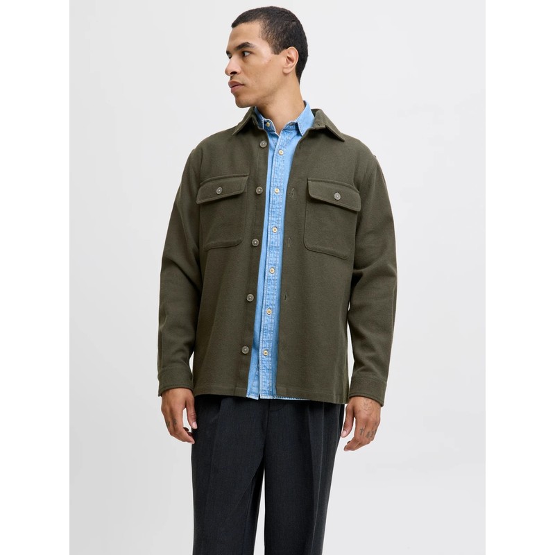 Jack&Jones Jprrayle Melange Solid L/S Erkek Gömlek 12286840 (12286840) Haki