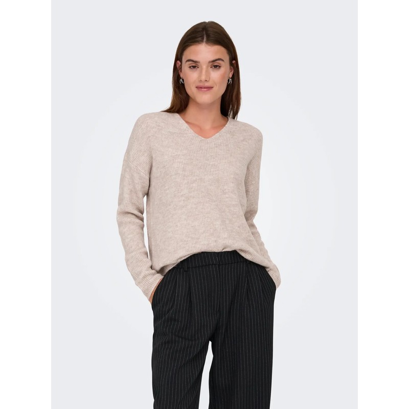 Only Onlcamilla V-Neck L/S Pullover Knt Noos Kadın Kazak 15204588 (15204588) Taş