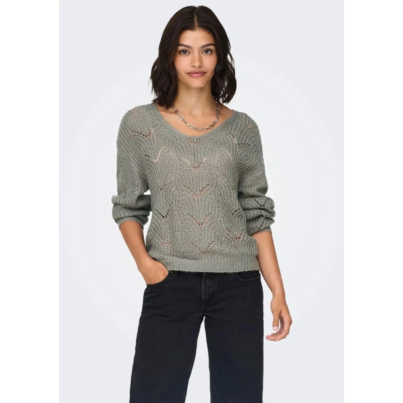 Jdy Jdybadut L/S V-Neck Struc Glitt Pull Kadın Kazak 15302387 (15302387) Gri