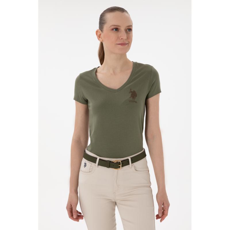 U.S. Polo Assn. Kadın V Yaka Basic T-shirt 2080797 (2080797) Haki
