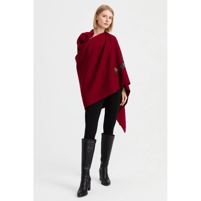 Desen Triko Nakışlı İşlemeli Kadın Şal 23022 (23022) Bordo