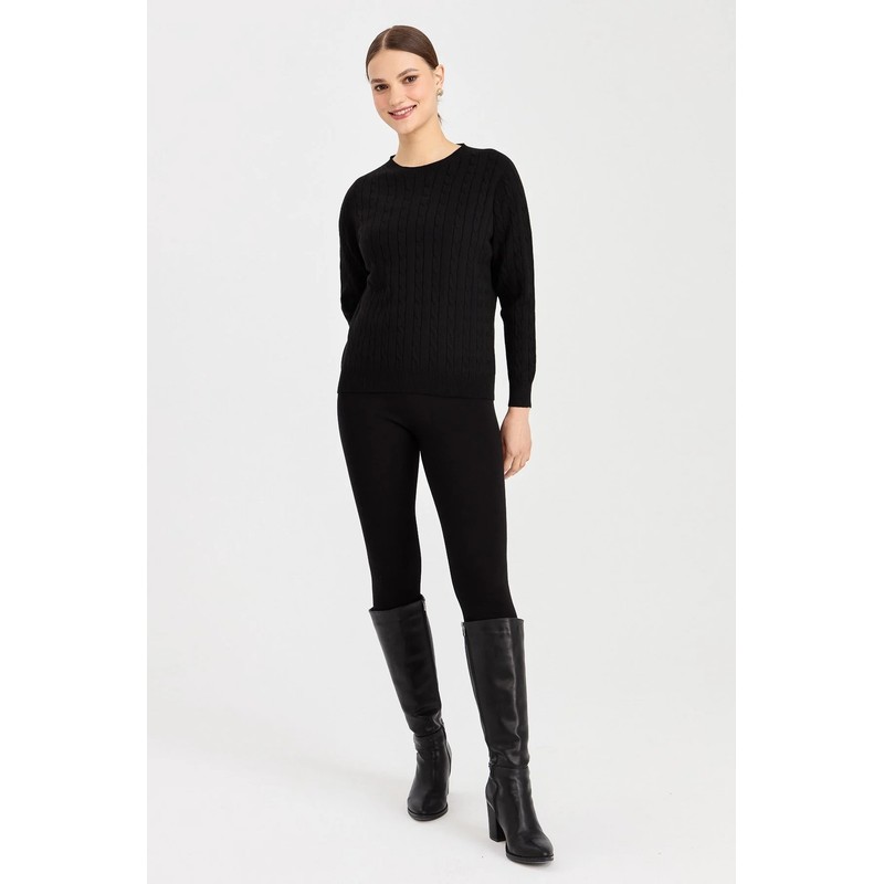 Desen Triko Sıfır Yaka Saç Örgülü Kadın Kazak 23329 (23329) Desen Triko Sıfır Yaka Saç Örgülü Kadın Kazak 23329 (23329)