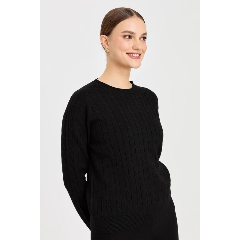 Desen Triko Sıfır Yaka Saç Örgülü Kadın Kazak 23329 (23329) Desen Triko Sıfır Yaka Saç Örgülü Kadın Kazak 23329 (23329)