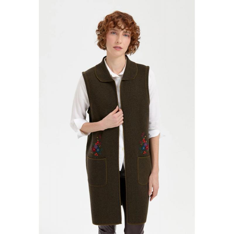 Desen Triko Cep Üstünden İşlemeli Polo Yaka Önü Açık Kadın Uzun Yelek 24002 (24002) Desen Triko Cep Üstünden İşlemeli Polo Yaka Önü Açık Kadın Uzun Yelek 24002 (24002)