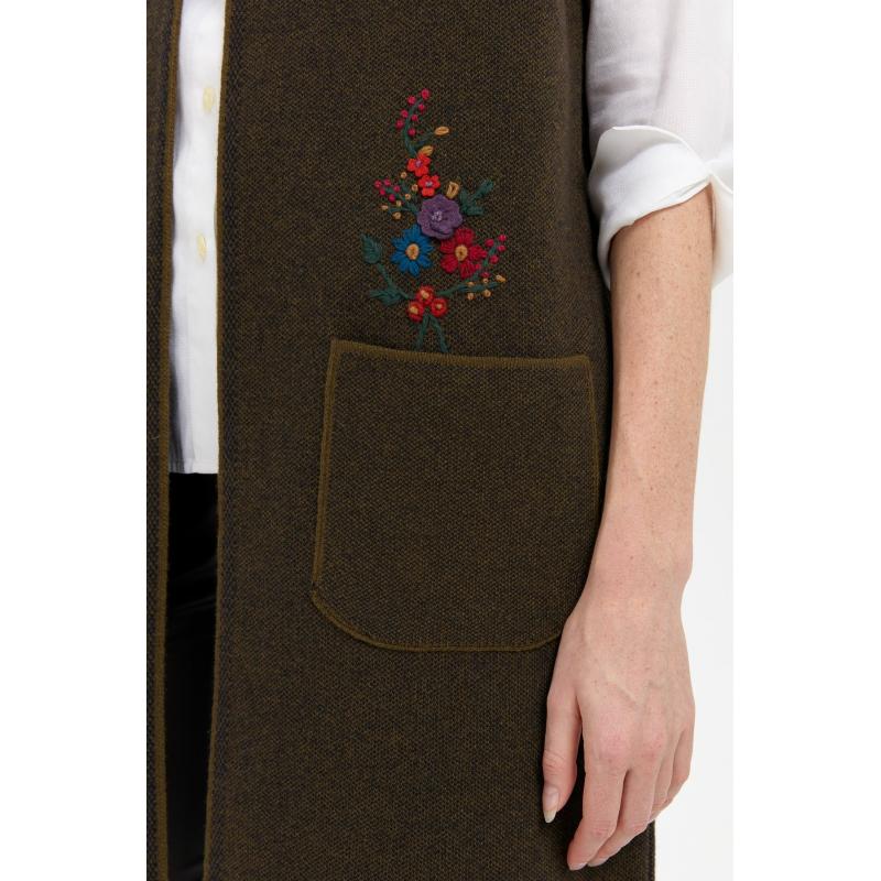 Desen Triko Cep Üstünden İşlemeli Polo Yaka Önü Açık Kadın Uzun Yelek 24002 (24002) Desen Triko Cep Üstünden İşlemeli Polo Yaka Önü Açık Kadın Uzun Yelek 24002 (24002)