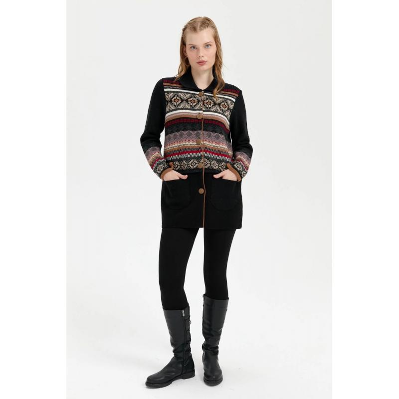 Desen Triko Kol Ucu Ve Üzeri Jakarlı Eteği Keçeli Polo Kadın Hırka 24078 (24078) Desen Triko Kol Ucu Ve Üzeri Jakarlı Eteği Keçeli Polo Kadın Hırka 24078 (24078)