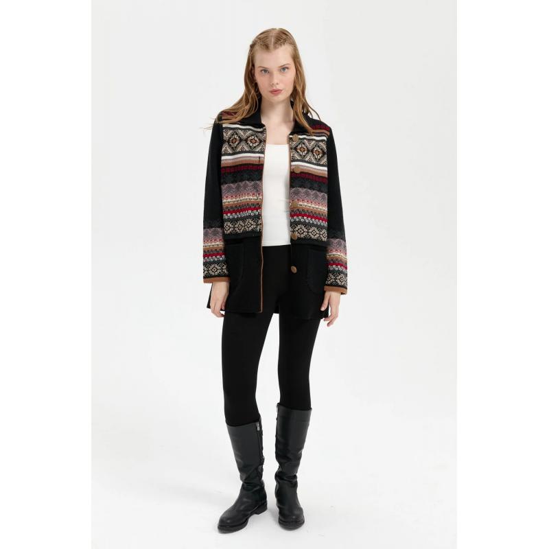 Desen Triko Kol Ucu Ve Üzeri Jakarlı Eteği Keçeli Polo Kadın Hırka 24078 (24078) Desen Triko Kol Ucu Ve Üzeri Jakarlı Eteği Keçeli Polo Kadın Hırka 24078 (24078)