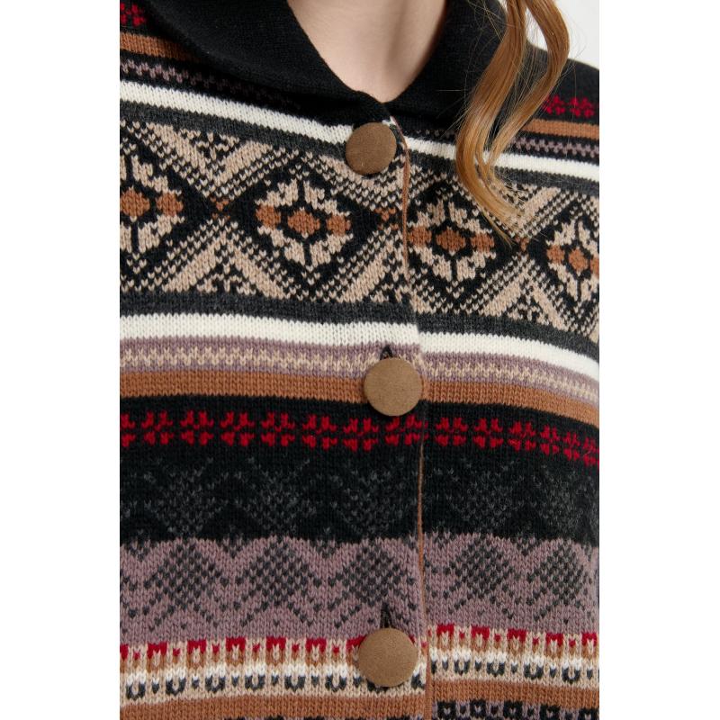 Desen Triko Kol Ucu Ve Üzeri Jakarlı Eteği Keçeli Polo Kadın Hırka 24078 (24078) Desen Triko Kol Ucu Ve Üzeri Jakarlı Eteği Keçeli Polo Kadın Hırka 24078 (24078)