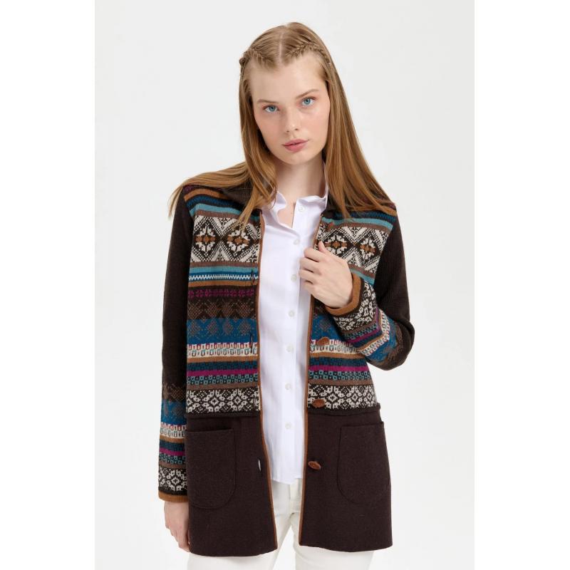 Desen Triko Kol Ucu Ve Üzeri Jakarlı Eteği Keçeli Polo Kadın Hırka 24078 (24078) Desen Triko Kol Ucu Ve Üzeri Jakarlı Eteği Keçeli Polo Kadın Hırka 24078 (24078)