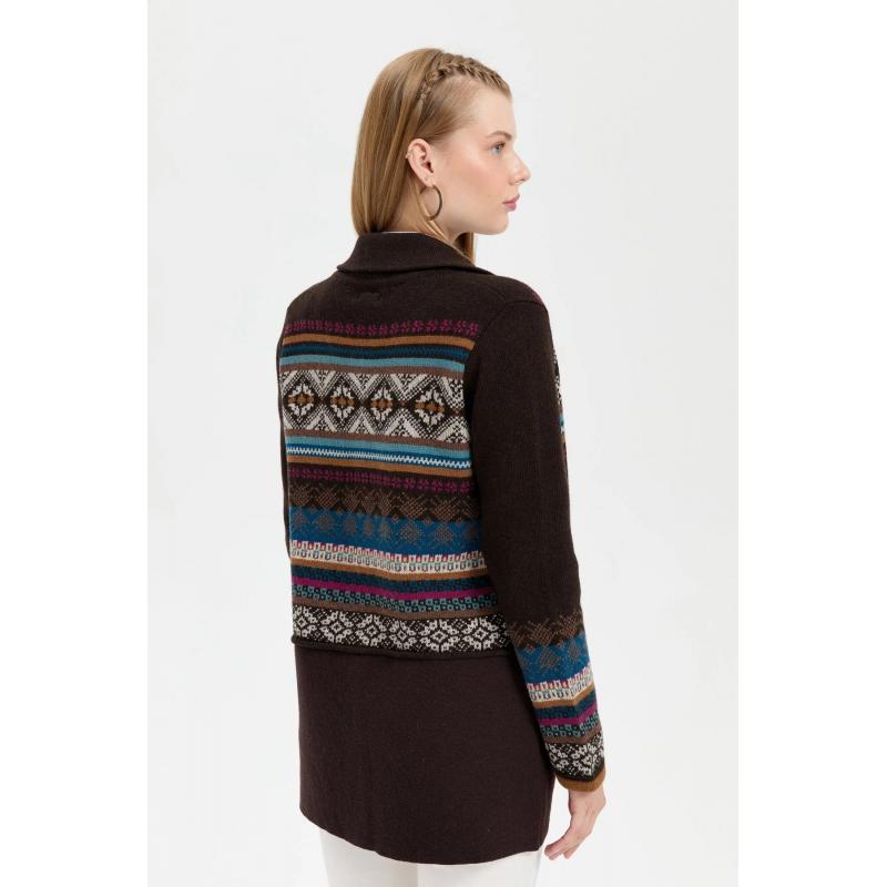 Desen Triko Kol Ucu Ve Üzeri Jakarlı Eteği Keçeli Polo Kadın Hırka 24078 (24078) Desen Triko Kol Ucu Ve Üzeri Jakarlı Eteği Keçeli Polo Kadın Hırka 24078 (24078)