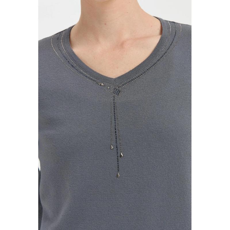 Desen Triko V Yakası Kolye Desen Taşlı Eteği Lastikli Kadın Bluz 24090 (24090) Desen Triko V Yakası Kolye Desen Taşlı Eteği Lastikli Kadın Bluz 24090 (24090)