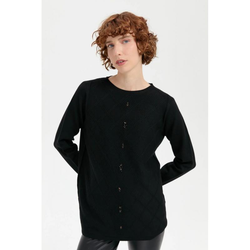 Desen Triko Önü Baklavalı Boncuk İşlemeli Sıfır Yaka Kadın Kazak 24175 (24175) Desen Triko Önü Baklavalı Boncuk İşlemeli Sıfır Yaka Kadın Kazak 24175 (24175)