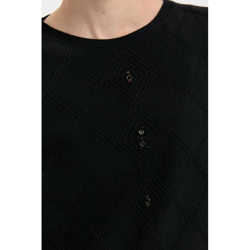 Desen Triko Önü Baklavalı Boncuk İşlemeli Sıfır Yaka Kadın Kazak 24175 (24175) Desen Triko Önü Baklavalı Boncuk İşlemeli Sıfır Yaka Kadın Kazak 24175 (24175)