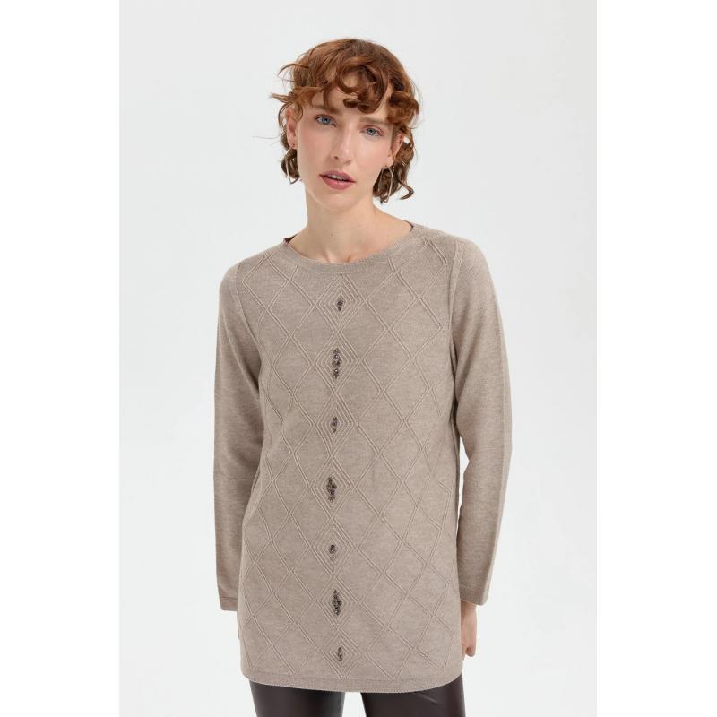 Desen Triko Önü Baklavalı Boncuk İşlemeli Sıfır Yaka Kadın Kazak 24175 (24175) Desen Triko Önü Baklavalı Boncuk İşlemeli Sıfır Yaka Kadın Kazak 24175 (24175)