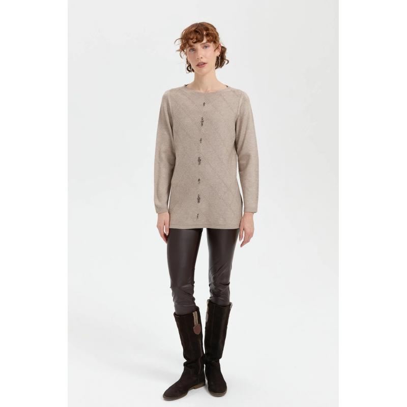 Desen Triko Önü Baklavalı Boncuk İşlemeli Sıfır Yaka Kadın Kazak 24175 (24175) Desen Triko Önü Baklavalı Boncuk İşlemeli Sıfır Yaka Kadın Kazak 24175 (24175)