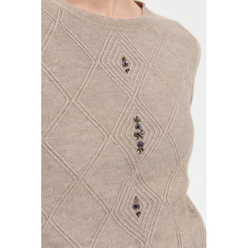 Desen Triko Önü Baklavalı Boncuk İşlemeli Sıfır Yaka Kadın Kazak 24175 (24175) Desen Triko Önü Baklavalı Boncuk İşlemeli Sıfır Yaka Kadın Kazak 24175 (24175)