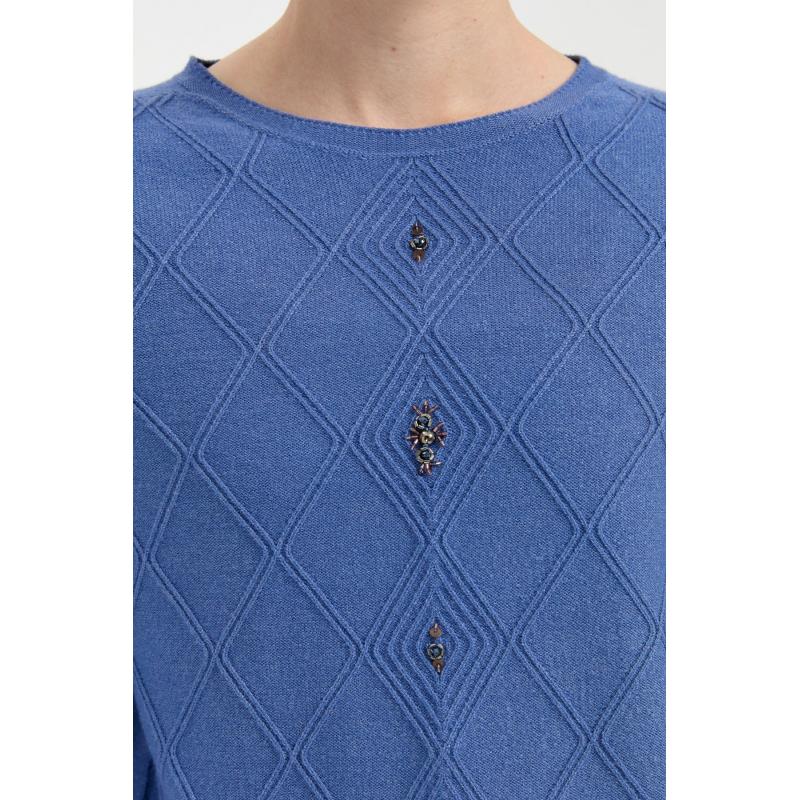 Desen Triko Önü Baklavalı Boncuk İşlemeli Sıfır Yaka Kadın Kazak 24175 (24175) Desen Triko Önü Baklavalı Boncuk İşlemeli Sıfır Yaka Kadın Kazak 24175 (24175)