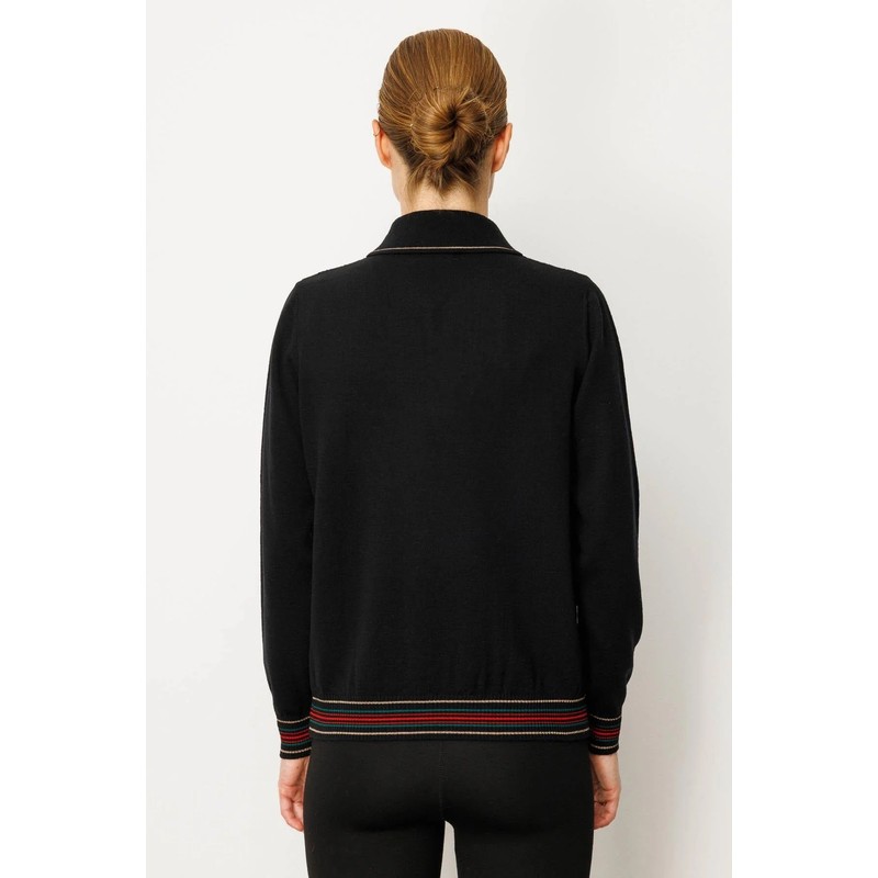 Desen Triko Polo Yaka Simli Çizgili Kadın Yün Bluz 25080D (25080D) Desen Triko Polo Yaka Simli Çizgili Kadın Yün Bluz 25080D (25080D)