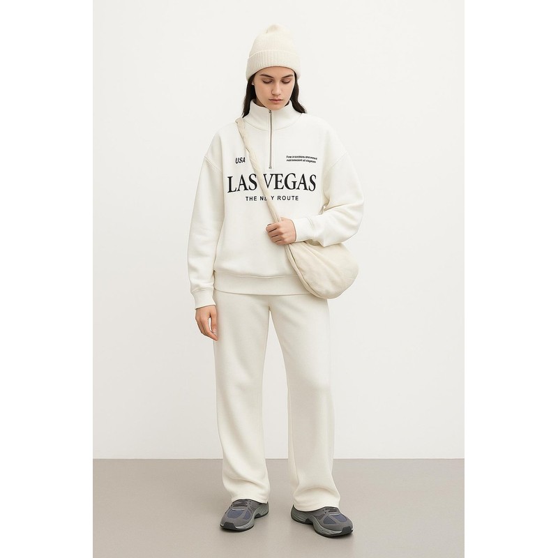 Fashion Friends Yakası Fermuarlı Kadın Sweatshirt 25K0010K1 (25K0010K1) Ekru