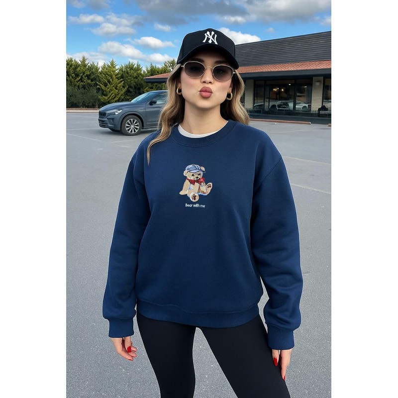 Fashion Friends Nakışlı Kadın Oversize Sweatshirt 25K0244K1 (25K0244K1) Lacivert