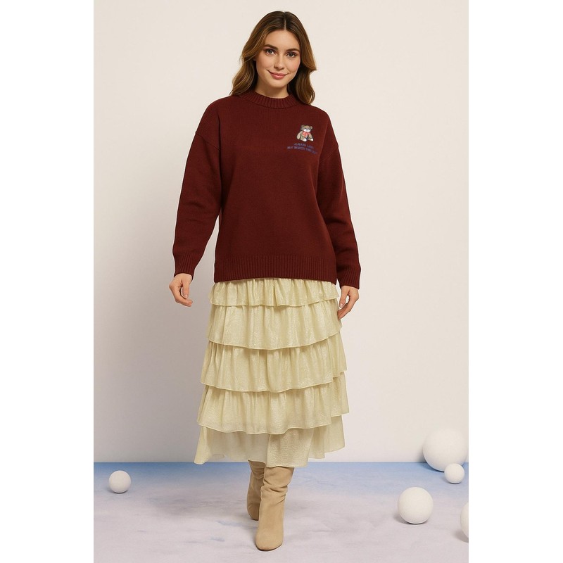 Fashion Friends Nakışlı Kadın Kazak 25K0313K1 (25K0313K1) Bordo