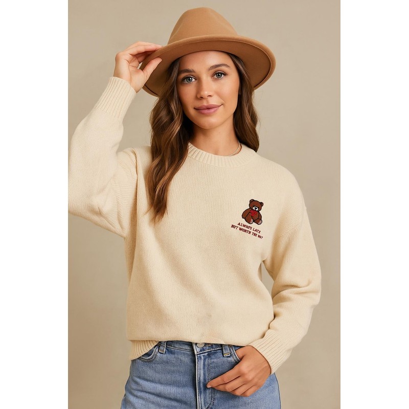 Fashion Friends Nakışlı Kadın Kazak 25K0313K1 (25K0313K1) Ekru