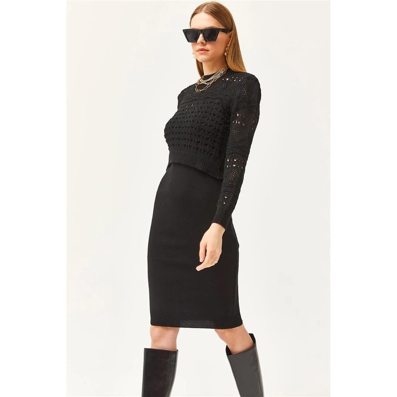 Fashion Friends Elbiseli Kadın Triko Takım 25K0354K1 (25K0354K1) Siyah