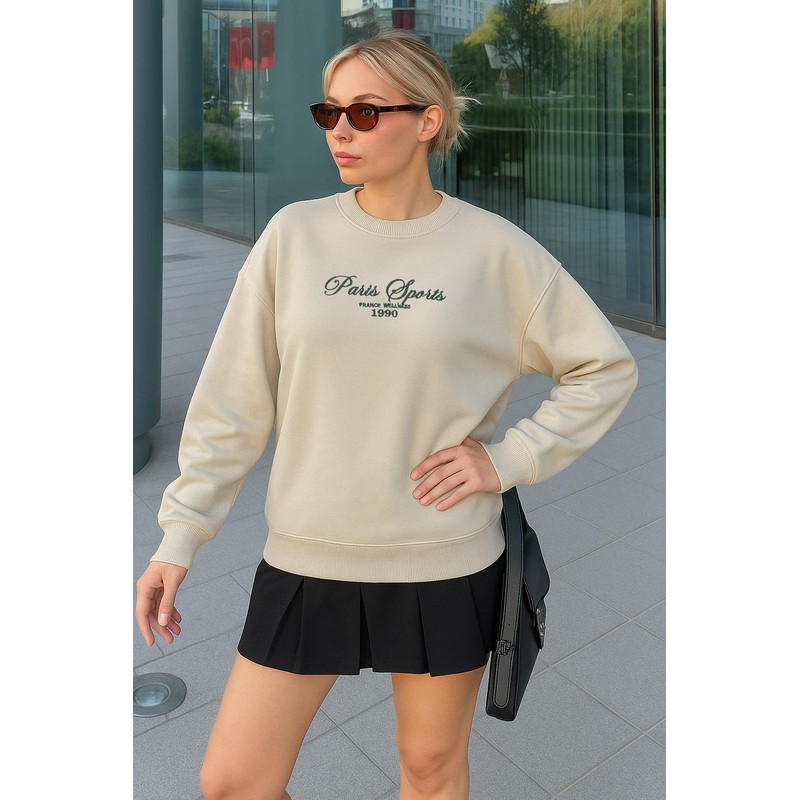 Fashion Friends Nakışlı Kadın Sweatshirt 25K0409K1 (25K0409K1) Bej