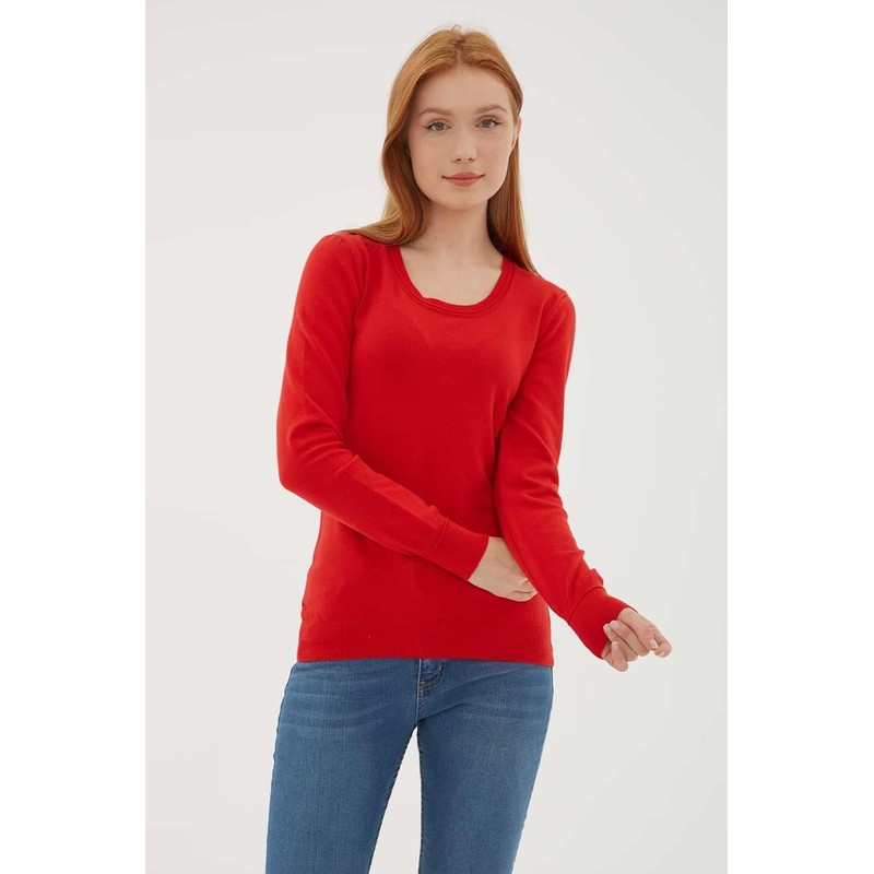 Fashion Friends Kadın U Yaka Kazak 25K0779K1 (25K0779K1) Kırmızı