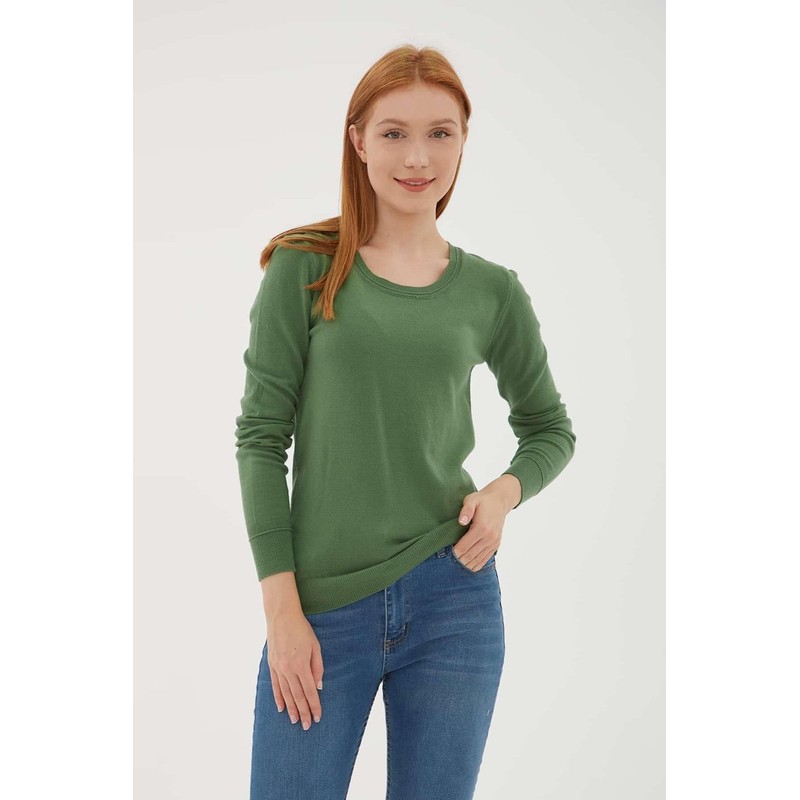 Fashion Friends Kadın U Yaka Kazak 25K0779K1 (25K0779K1) Yeşil
