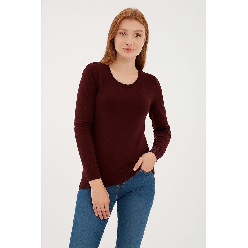 Fashion Friends Kadın U Yaka Kazak 25K0779K1 (25K0779K1) Bordo