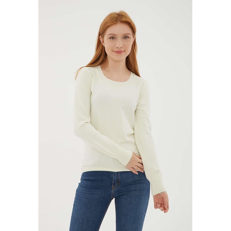 Fashion Friends Kadın U Yaka Kazak 25K0779K1 (25K0779K1) Ekru
