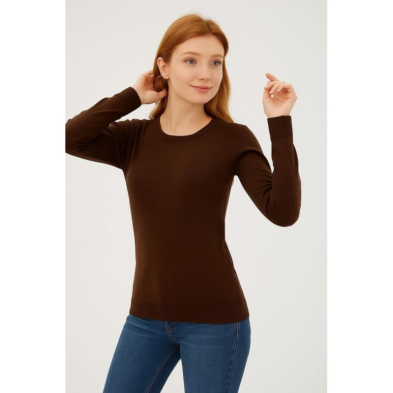 Fashion Friends Kadın U Yaka Kazak 25K0779K1 (25K0779K1) Kahve
