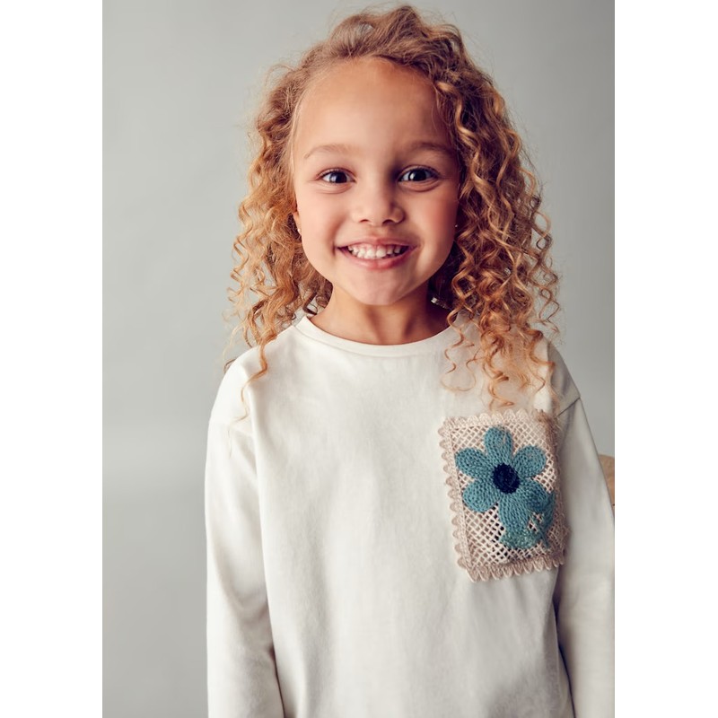 Mayoral Kız Çocuk Uzun Kollu T-shirt 4004 (25K4004) Krem