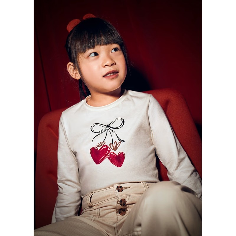 Mayoral Uzun Kollu Kız Çocuk Tokalı T-shirt 4008 (25K4008) Ekru