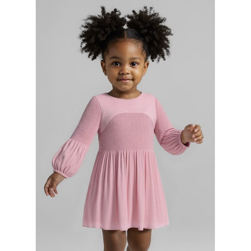 Mayoral Kız Çocuk Pileli Şifon Elbise 4922 (25K4922) Pudra