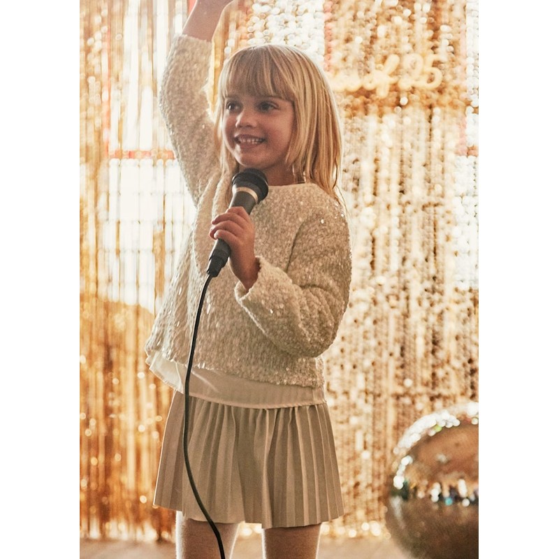 Mayoral Kız Çocuk Payetli Pileli Elbise 4925 (25K4925) Bej