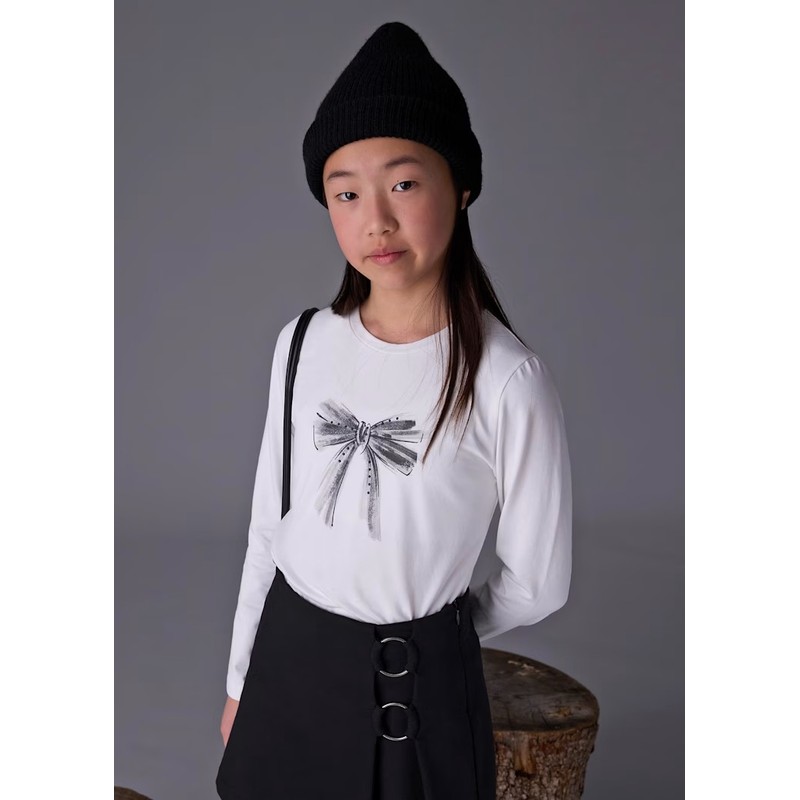 Mayoral Uzun Kollu Kız Çocuk Basic T-shirt 830 (25K830) Krem