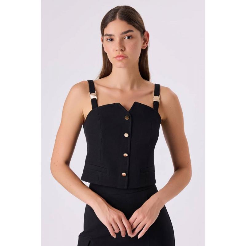 Fever Dora Toka Detaylı Kadın Crop Yelek 342114015 (342114015) Siyah