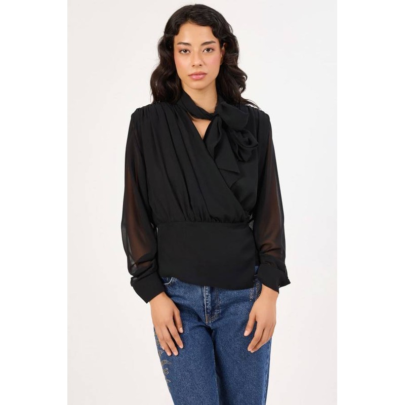 Fever Fiyonk Detaylı Büzgülü Kadın Bluz 352114003 (352114003) Siyah