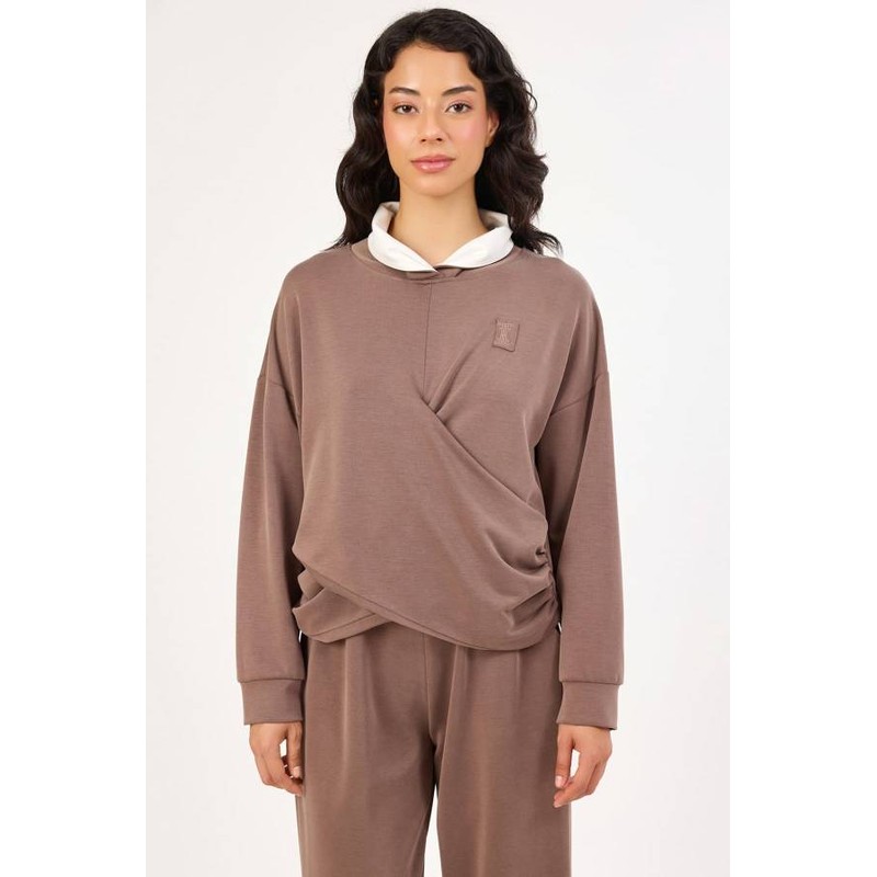 Fever Soft Yüzeyli Nakış Detaylı Kadın Bluz 352114009 (352114009) Kahve