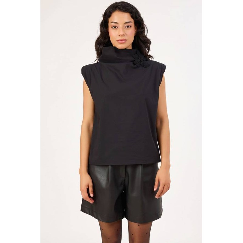 Fever Broş Çicekli Dik Yaka Kadın Bluz 352114014 (352114014) Siyah