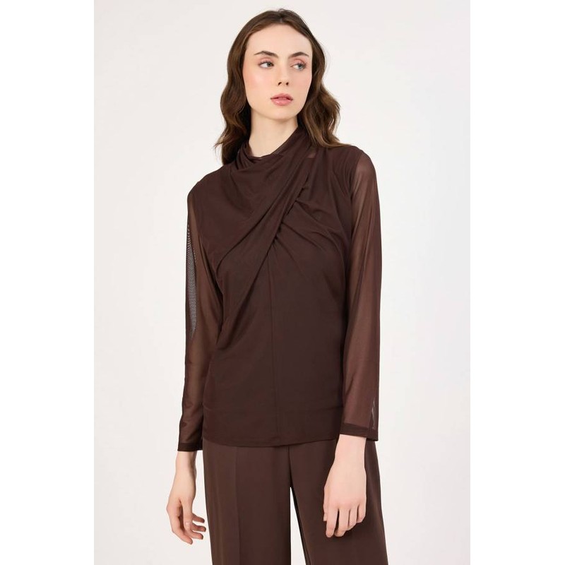 Fever Yaka Detaylı Tül Kadın Bluz 352114045 (352114045) Kahve