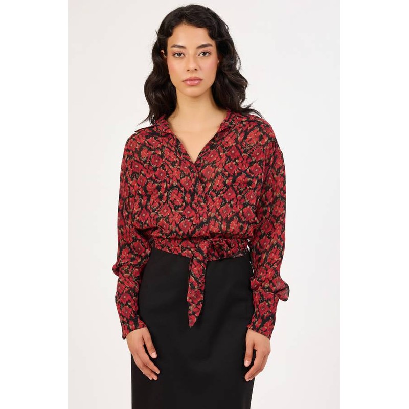 Fever Desenli Kuşaklı Kadın Gömlek 352117024 (352117024) Kırmızı
