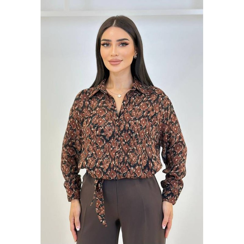 Fever Desenli Kuşaklı Kadın Gömlek 352117024 (352117024) Kahve