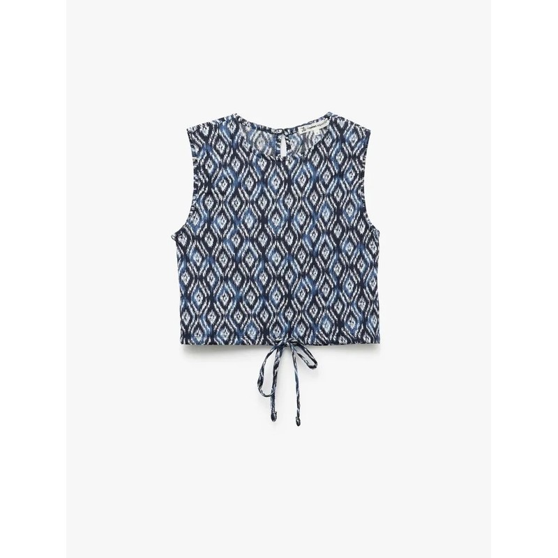 Koton Desenli Bisiklet Yaka Bağcık Detaylı Kolsuz Kadın Crop T-shirt 5SAL30006IK (5SAL30006IK) Koton Desenli Bisiklet Yaka Bağcık Detaylı Kolsuz Kadın Crop T-shirt 5SAL30006IK (5SAL30006IK)