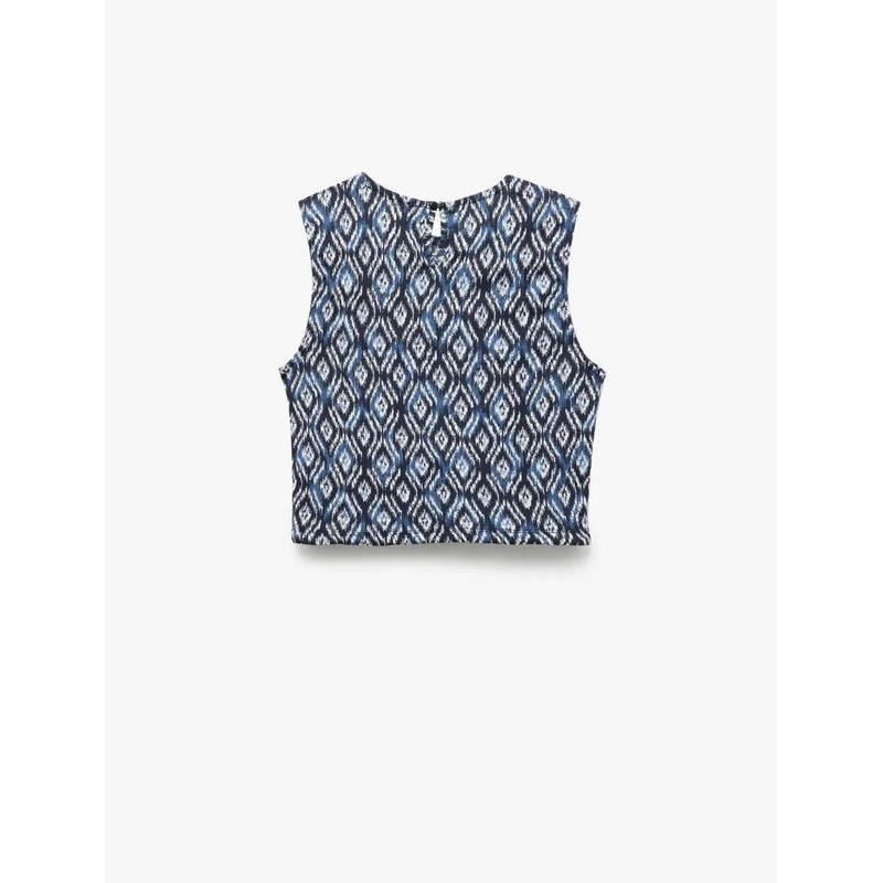 Koton Desenli Bisiklet Yaka Bağcık Detaylı Kolsuz Kadın Crop T-shirt 5SAL30006IK (5SAL30006IK) Koton Desenli Bisiklet Yaka Bağcık Detaylı Kolsuz Kadın Crop T-shirt 5SAL30006IK (5SAL30006IK)