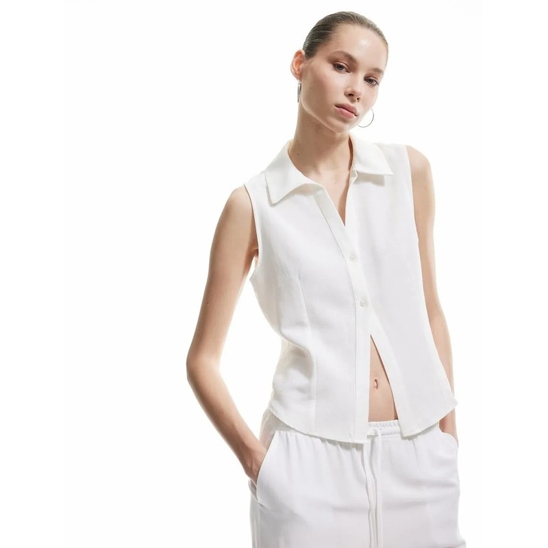 Koton Dar Kesim Keten Karışımlı Düğmeli Kolsuz Kadın Crop Gömlek 5SAL60016IW (5SAL60016IW) Koton Dar Kesim Keten Karışımlı Düğmeli Kolsuz Kadın Crop Gömlek 5SAL60016IW (5SAL60016IW)