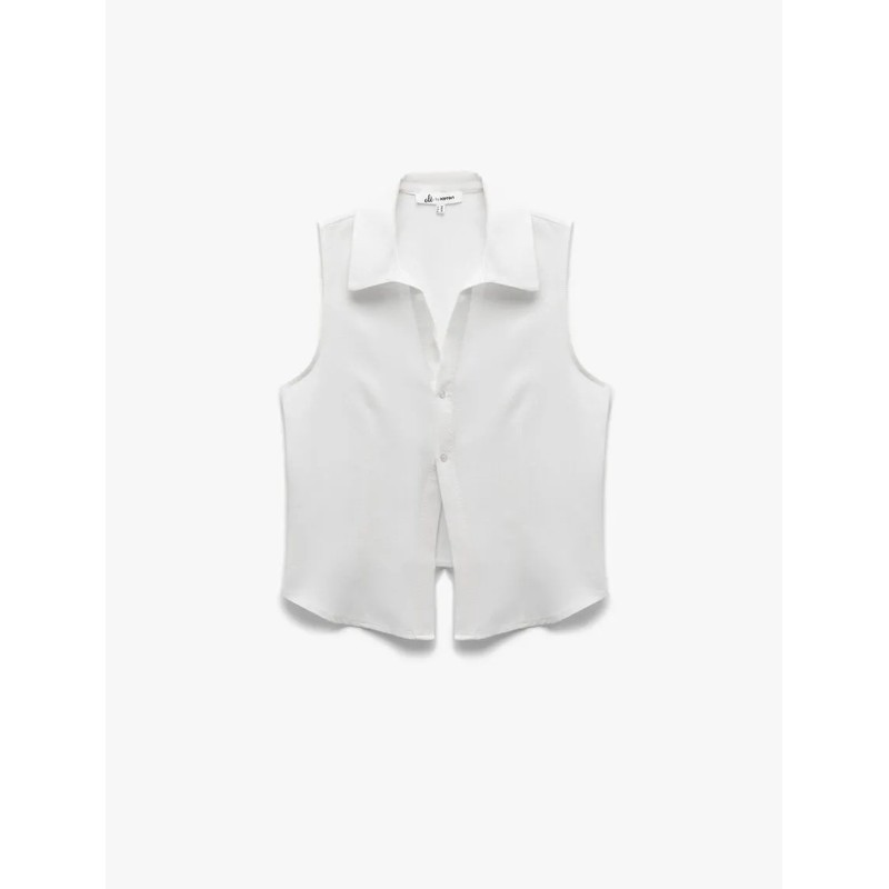 Koton Dar Kesim Keten Karışımlı Düğmeli Kolsuz Kadın Crop Gömlek 5SAL60016IW (5SAL60016IW) Koton Dar Kesim Keten Karışımlı Düğmeli Kolsuz Kadın Crop Gömlek 5SAL60016IW (5SAL60016IW)